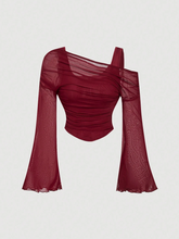 Off-Shoulder Mesh 2in1 Trumpet Sleeve Top